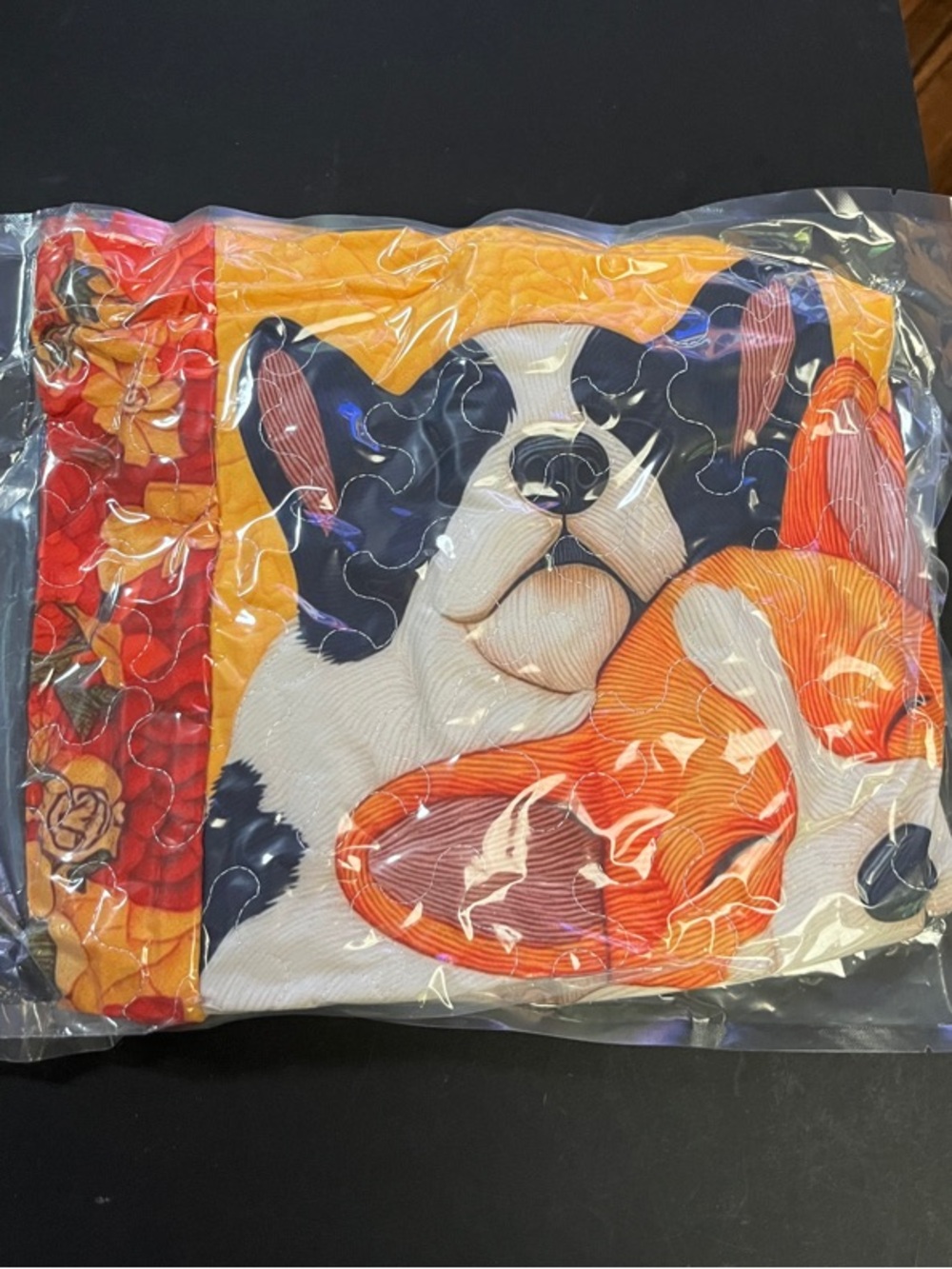 NBA Quilted Tote with Black, White, Orange and Yellow Dog Graphic